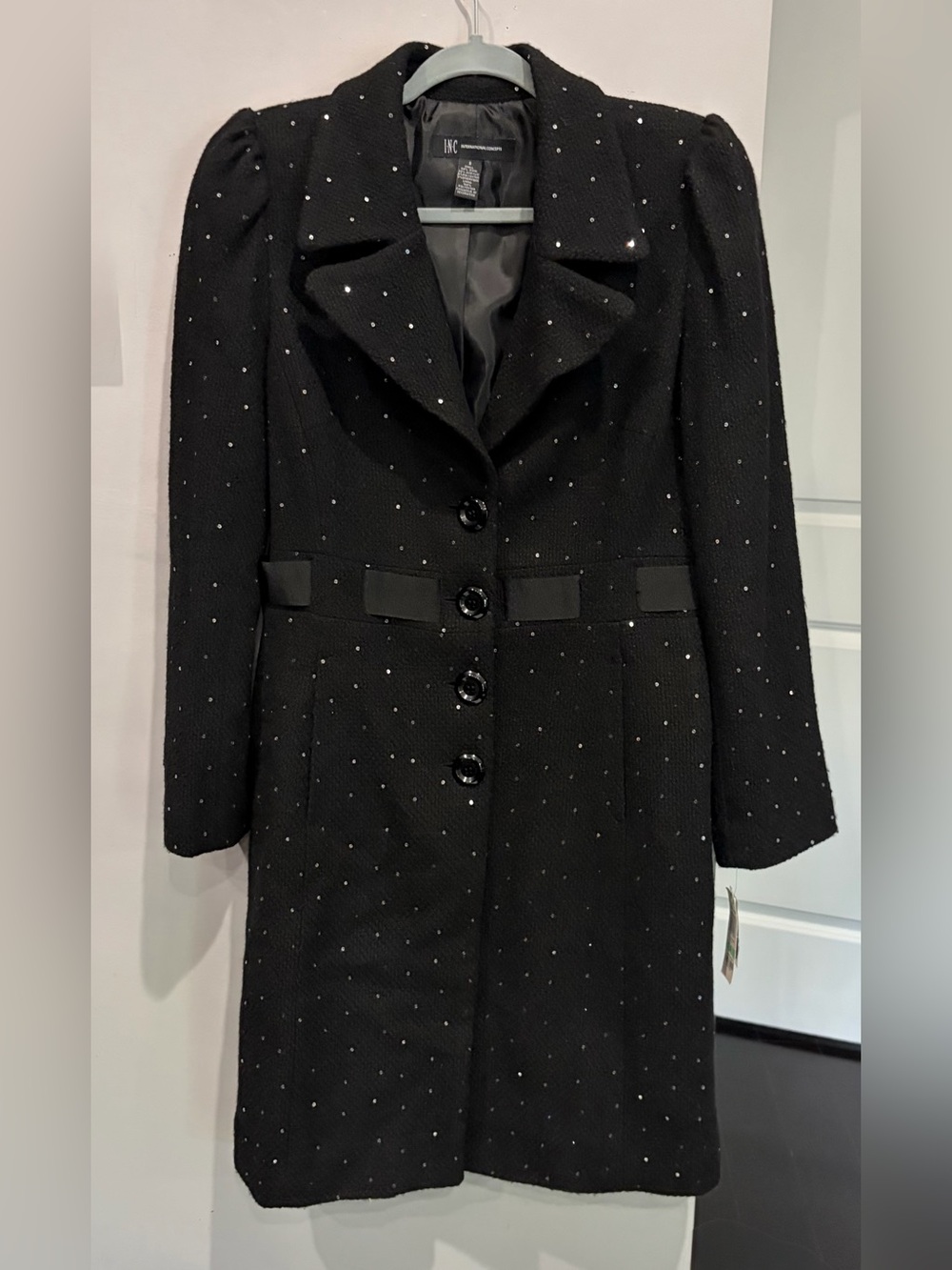 VINTAGE GLAMOUR BLACK TWEED SEQUINS COAT NWT